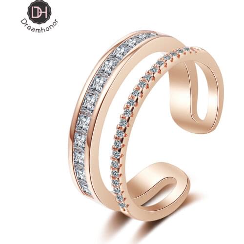 Dreamhonor 2021 New Arrivals Simple 925 Silver Crystal Rhinestone Zircon Layer Rings For Woman Jewelry Gift