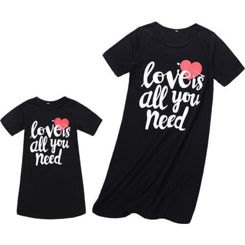 Family matching outfits 2019 new Summer Fashion mom girls dress letter love printing mother and daughter dress clothing