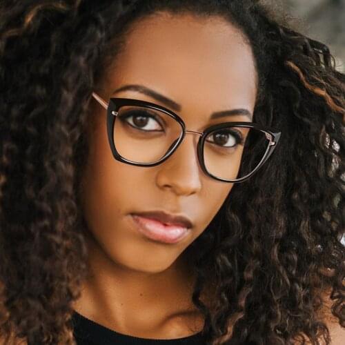 Black Cat Eye Womens Glasses Frame TR90 Fashion Transparent Optical Anti Blue Light Frame Eyeglasses Metal Eyewear Computer