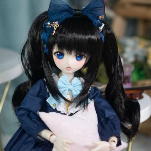BJD Doll Wig for 1/3 Doll Anime Lovely Brown Black Bangs Double Ponytail Long Curls Wig for 60 Cm Doll DIY Cosplay Dress Up Toys