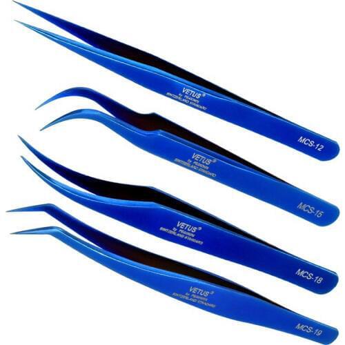 Vetus Blue Eyebrow Tweezer Fantasy Bright Premium Ultra Fine Tip Professional for Eyelashes Extension Beauty Makeup Tool