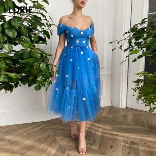 LORIE Vintage Prom Gowns Off the Shoulder Tulle A-Line Arabic Evening Dress Ruffled Backless Wedding Party Dress for Graduation