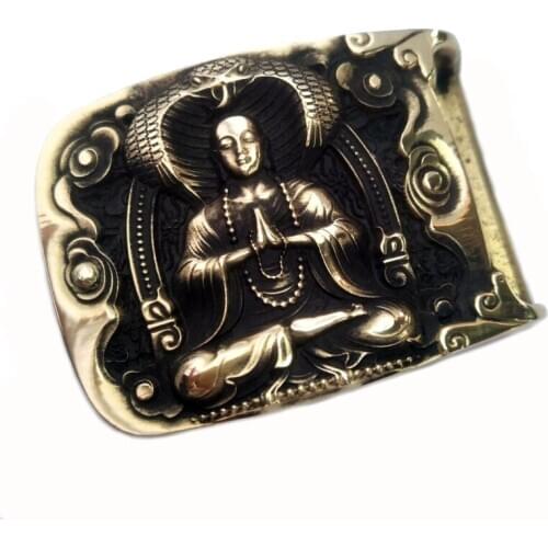Handmade Ophiophagus hannah Cobra and Ksitigarbha Pattern High-grade Brass Belt Buckle | Mens Belt Head | Belt Accessories