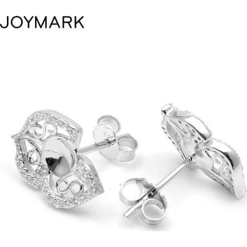 2 pair Maple Leaf White Gold Plated 925 Sterling Silver Zircon Stone Stud Earring Tray DIY Jewelry Findings Components SEA-ES001