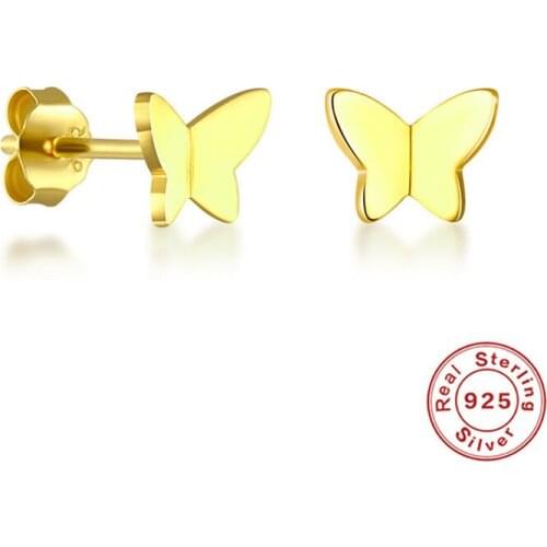 925 Sterling Silver Cute Butterfly Stud Earrings For Women Dainty Small Earrings Female Vintage Gold Silver Minimalist Earrings