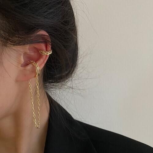 Tassel Long Clip on Earrings for Women Korean Crystal Ear Cuff Gold Color Vintage Crystal Hook Earrings Girl Jewelry Gift New