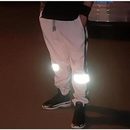 Men Sweatpants Hip Hop Pants Casual Trousers Elastic Waist Stitching Couple Style Reflective Joggers Mens High Street Fashion