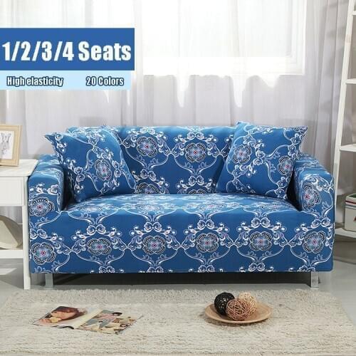 Blue Printed Sofa Cover Floral Sofa Towel for Living Room Plaid Chenille Couch Slipcover Striped Printed Elastic Couch Cover