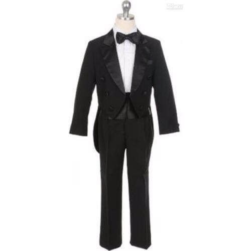 Formal Boys Kids Pinstripe Single Breasted 3 buttons Straight pockets Wedding Party Suit Tuxedo Child Tuxedos (Jacket+Bow+Pants)
