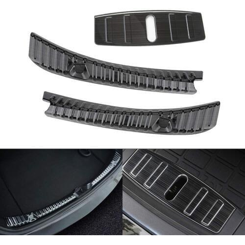Universal For Tesla Model 3 Bumper Protector Rear Trunk Bumper Guard Stainless Steel Black Titanium(3pcs)