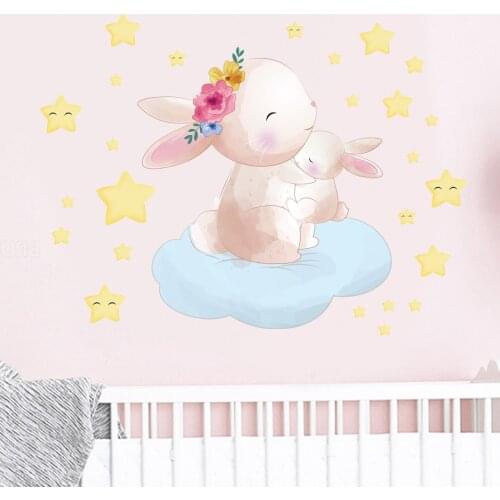 Kids Room Lovely Rabbit Wall Stickers Cartoon Animal Star Mural Nursery Wall Decoration DIY Child Baby Bedroom Decor Wallsticker