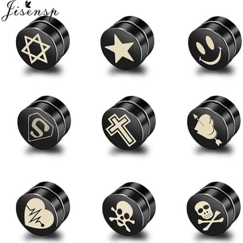 Jisensp 1 PC K-pop Punk Magnet Magnetic Earrings Geometric Round Stainless Steel Earrings for Women Men Gift boucle d’oreille