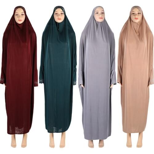 Muslim Women Maxi Prayer Abaya Hijab Overhead Full Cover Dress Robes Kaftan Arab Islamic Bat Sleeve Burqa Khimar Niqab Jilbab
