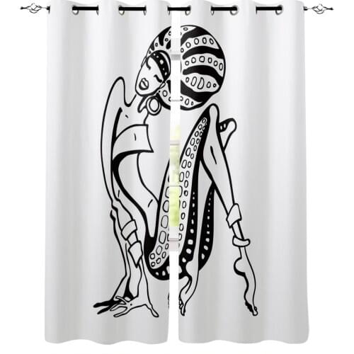 Woman Dance Lines Black White Window Treatments Curtains Valance Window Blinds Bedroom Curtains Kids Room Decor