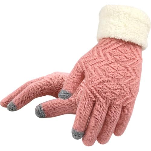 Women Knitted Gloves Touch Screen Female Thicken Mittens Winter Warm Gloves Ladies Full Finger Soft Stretch Knit Mittens Guantes