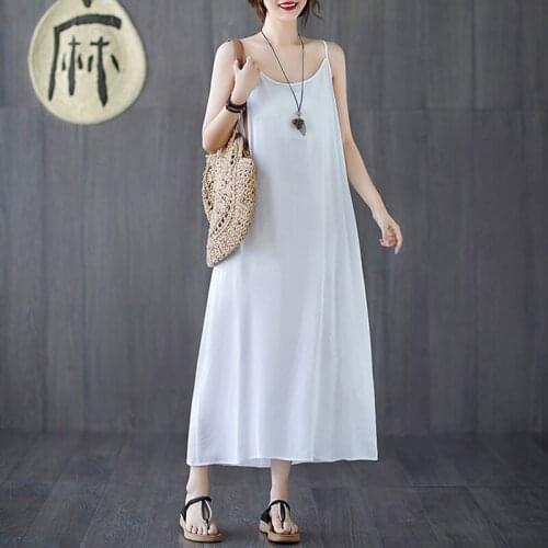 Women Sun Dress Ladies Cotton Solid Color Ladies Sleeveless Female Bottoming Dress Summer