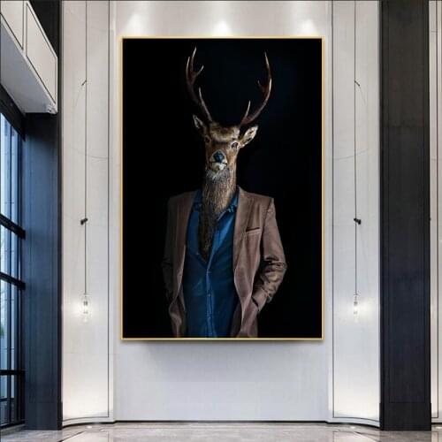 Animal Elephant Lion Tiger and Human Body Creative Combination Canvas Art Painting Poster Print Mural Picture Home Deco