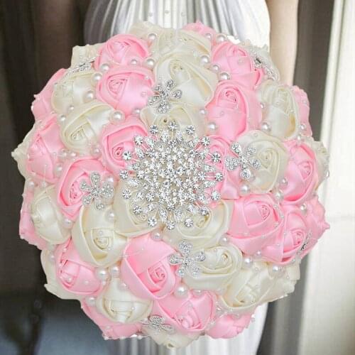 1PC/LOT Pink Wedding Bouquet With Pearl For Wedding Party
