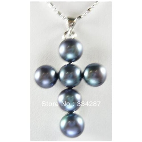 2COLOR 8-9MM WHITE & BLACK FRESHWATER PEARL CROSS PENDANT NECKLACE + FREE CHAIN