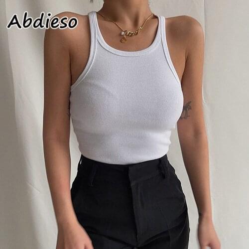 Abdieso Ribbed Sleeveless Casual Crop Top Women White Sport Summer Black Y2K Sexy Tank Top Off Shoulder 2021 Fashion
