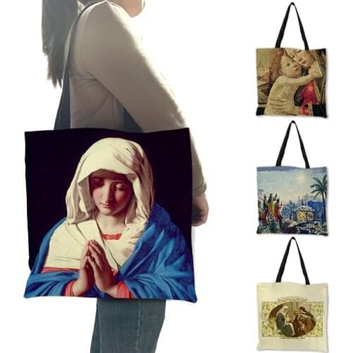 Virgin Mary Jesus Oil Painting Women Ladies Handbags Large Capacity Shoulder Bags for Shopping Traveling Dailly Use B13229
