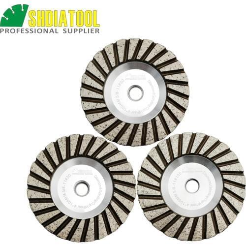 SHDIATOOL 3pcs Dia 100mm 5/8-11 Thread Aluminum Based Grinding Cup Wheel 4inch Diamond Grinding Disc Lower Noise