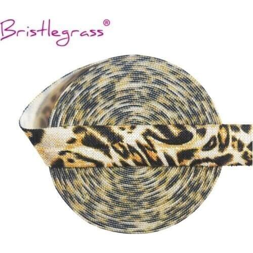 BRISTLEGRASS 5 Yard 5/8" 15mm Brown Leopard Print FOE Fold Over Elastics Spandex Satin Bands Hair Tie Headband Dress Sewing Trim