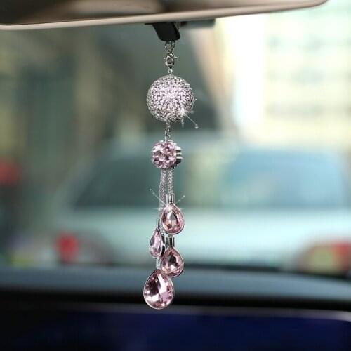 Crystal Car Pendant Rear View Mirror Ornament Creative Auto Diamond Decoration Car Pendant Hanging Metal Crystal Ball