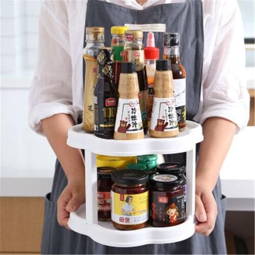 360 Rotation Multi-Function Storage Rack Home Kitchen Spice Organizer Rack Accessories Cosmetic Storage Cabinet Turntable