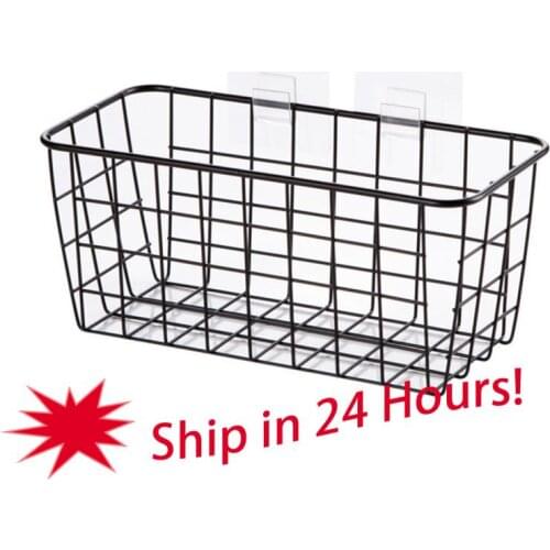 Nordic Wire Kitchen Bathroom Storage Basket Adhesive Seamless Kitchen Spice Seasoning Jar Rack Storage Holder Wall Shelf Rack