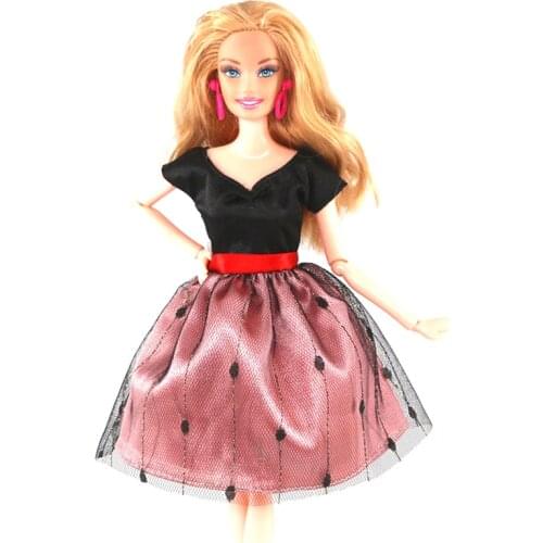 1/6 Black Pink V Neck Lace Doll Clothes For Barbie Dresses Dancing Costume Party Gown 11.5" Dolls Accessories Kids Cosplay Toys