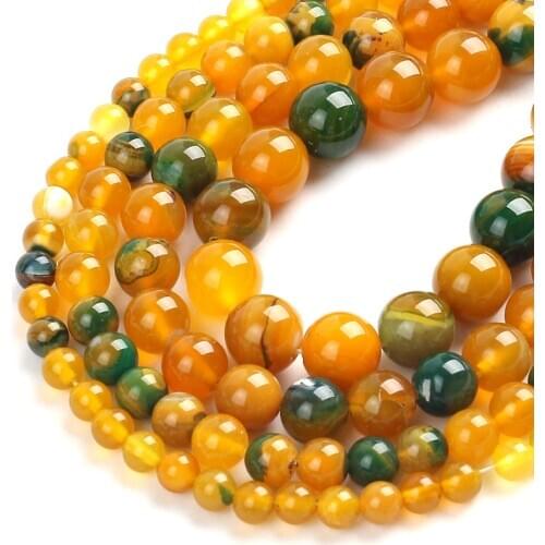 Wholesale AAA Natural Agates Yellow Green Round Stone Beads For Jewelry Making DIY Bracelet Necklace Material 15''6/8/10/12mm