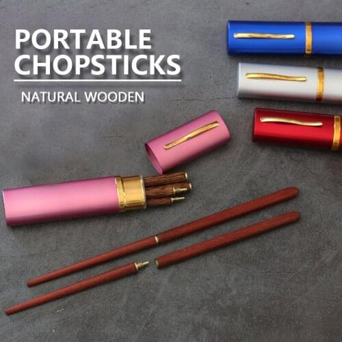 1Pair Natural Wooden Chopsticks Non-Slip Sushi Food Sticks Chop Sticks Set Chinese Gift Reusable Chopsticks With Aluminum Box