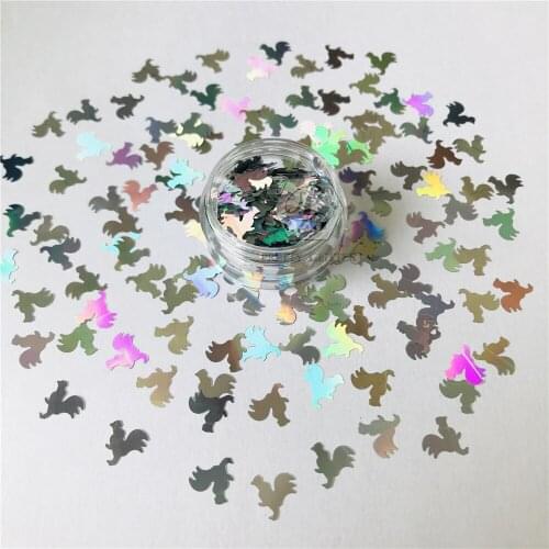 PrettyG 10g-200g Halloween Laser Silver Color Cock 8MM Size Shape Glitter Sequins For DIY Art Makeup Decoration Accessories