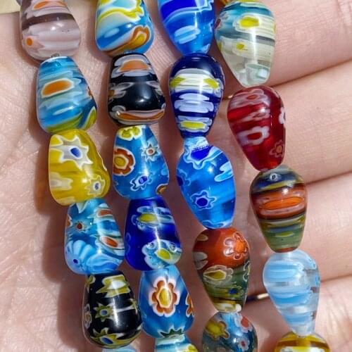 Mixed Colors Oval Tear Drop Patterns Millefiori Glass Lampwork Loose Crafts Beads for DIY Necklace Bracelet Earring Jewelry
