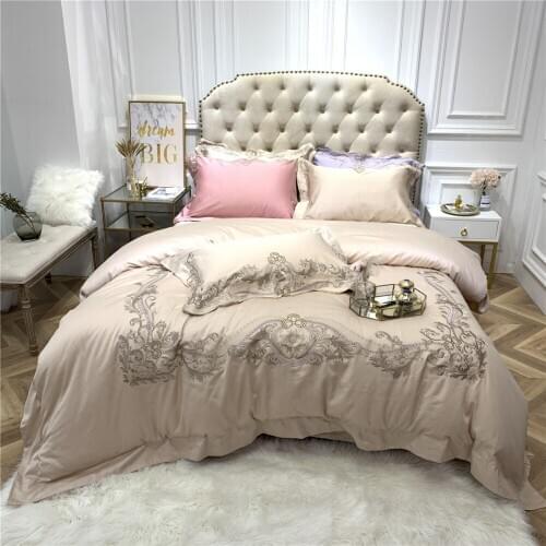 Luxury khaki Embroidered 80S Egyptian cotton Royal Bedding sets Queen King Wedding Duvet cover Bed sheet set Pillowcases 4pcs