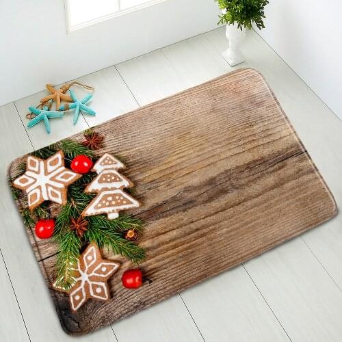 Christmas Bath Mat Retro Wood Board Anti-Slip Mat Bedroom Kitchen Doormat Washable Carpet Foot Pad Water Absorption Home Decor