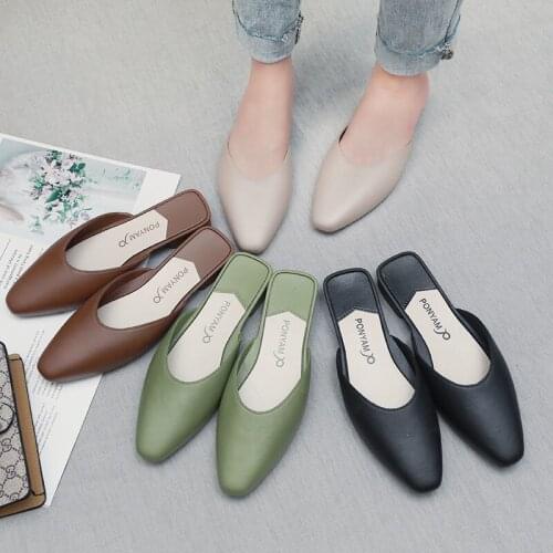 Women Slipper Sandals Closed Toe Slip On Shoes Flat Heels Square Head Casual Slides Flip Flop