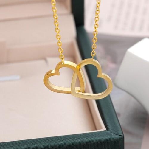 V Attract Double Heart Pendant Necklace For Women Stainless Steel Couple Necklace Jewelry Mum Christmas Birthday Gift