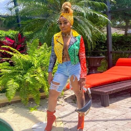 S-2XL size 2021 Spring clothes for woman bandana top hooded patchwork tie dye denim jacket women