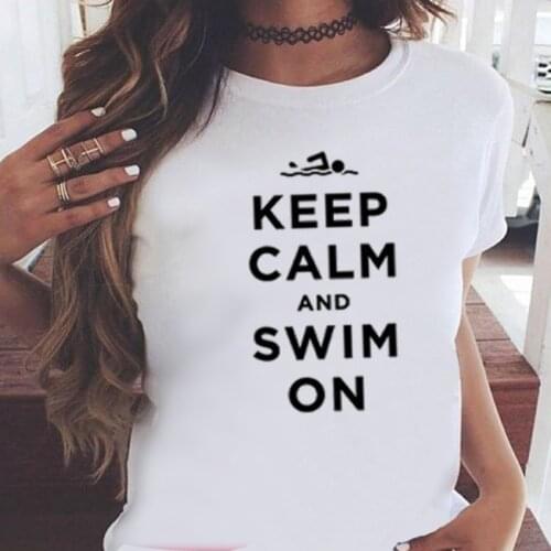 Summer Swimming Tshirt Keep Calm Letter Harajuku Women Kawaii Clothes Plus Size Top 2021 Mama Fashion Graphic Tees T