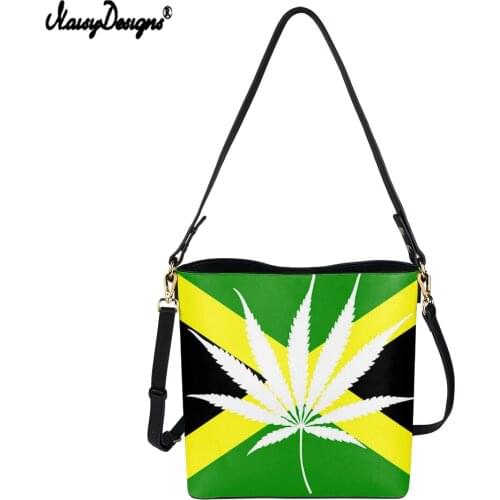 NOISYDESIGNS Jamaica Maple Leaf Print Leather PU Bucket Bag for Woman Portable Travel Crossbody Shoulder Bag for Teen Girl Bolsa