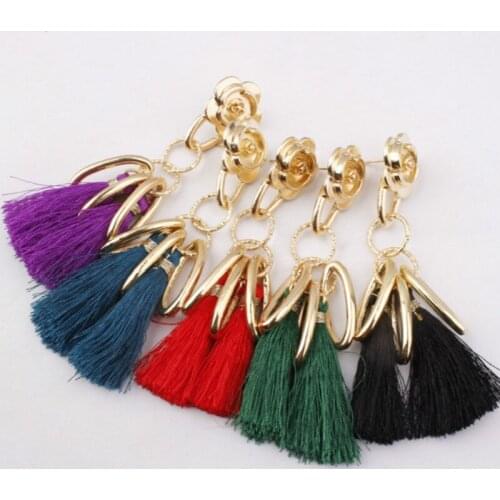 6 Colors Ethnic Stylish Long Tassel Hanging Earrings for Women Retro Flower Dangle Drop Fringing earring Jewelry wholesale