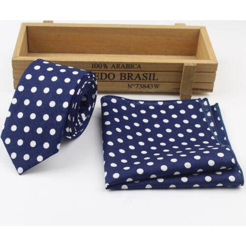100% Dot Cotton Neck Tie Set For Men Slim Tie Circle Round Necktie Hankerchiref Papillon Wedding