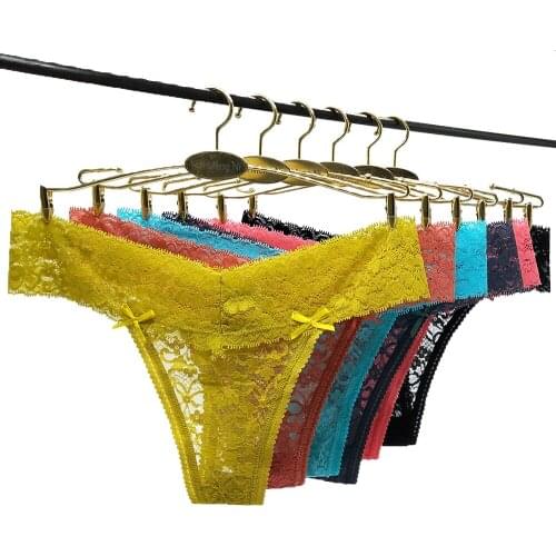 12 Pcs/Set Sexy Panties Women G-String Thong Lace Bikini Underwear Pantys Transparent Female Underpants Ladies Briefs Lingerie