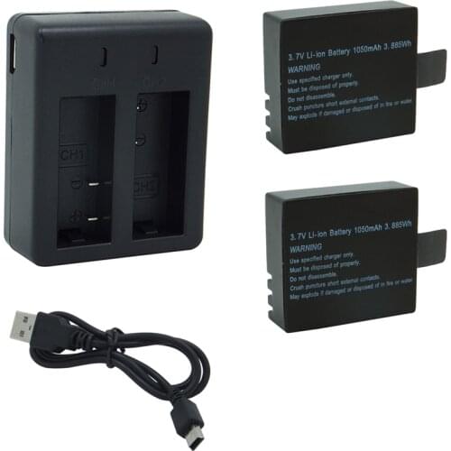 2pcs 1050mAh Battery with Dual port charger, 3.7V Li-ion Backup Rechargeble For SJ5000 Vefly Sport Camera DV action cam