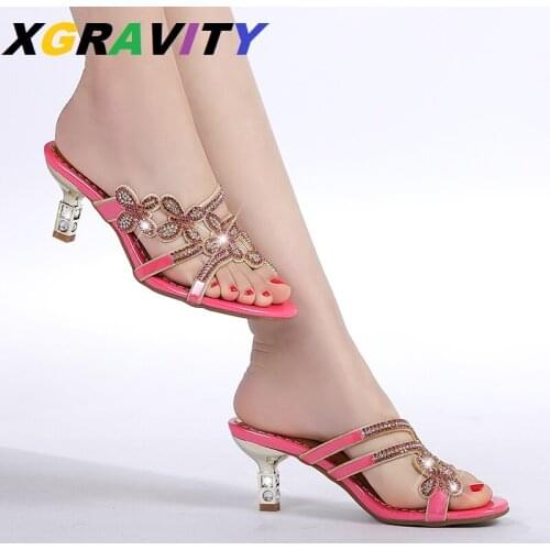2021 New Summer Shoes Elegant Rhinestone Deisgn Thin Heeled Pumps Sexy Ladies Casual Outdoor Shoes Female Ladies Slides Slippers