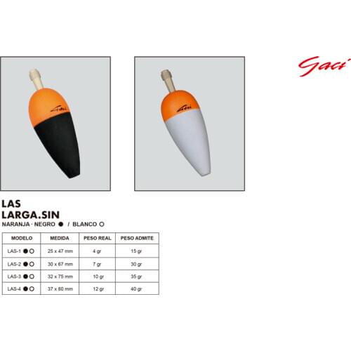 3 Long buoys without Against weight Gaci Las 1 ,4gr black supports weight up to 15gr. Sea bella.Xargo neoprene very well finished
