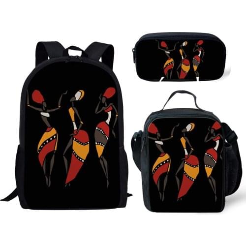 3pcs/set Children School Bags for Kids Black Art African Girls Printing School Bagpack Teenager Lunch Box&Pencil Bag