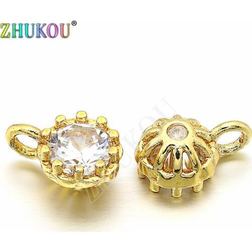 5x9mm Brass Cubic Zirconia Flower Charms Pendants Links, Hole: 1.5mm, Model: VD248